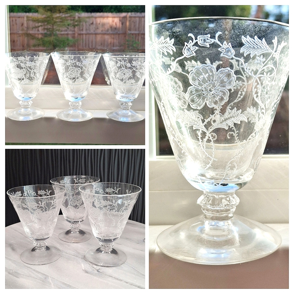 Vintage Fostoria Crystal Etched Glasses "Shirley" Set of 3